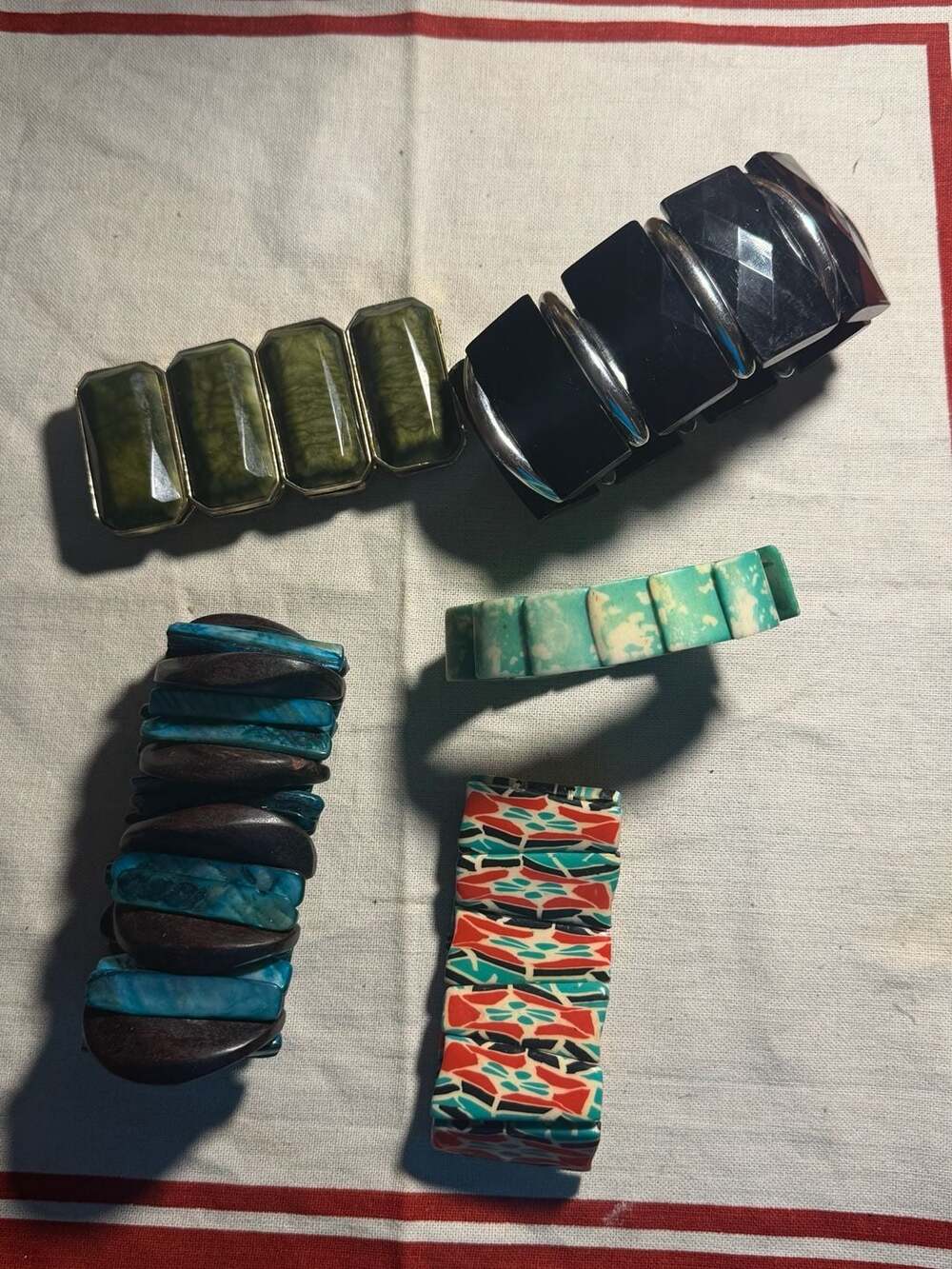 Vintage Multicolored Chunky Fashion Statement Bracelet Lot (5 Pieces)